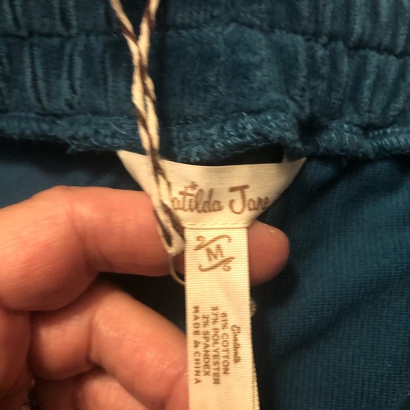 NWT Matilda Jane Dark Teal Velour Crop Pant Drawstring Waist Tulip Cuffs - Picture 2 of 8